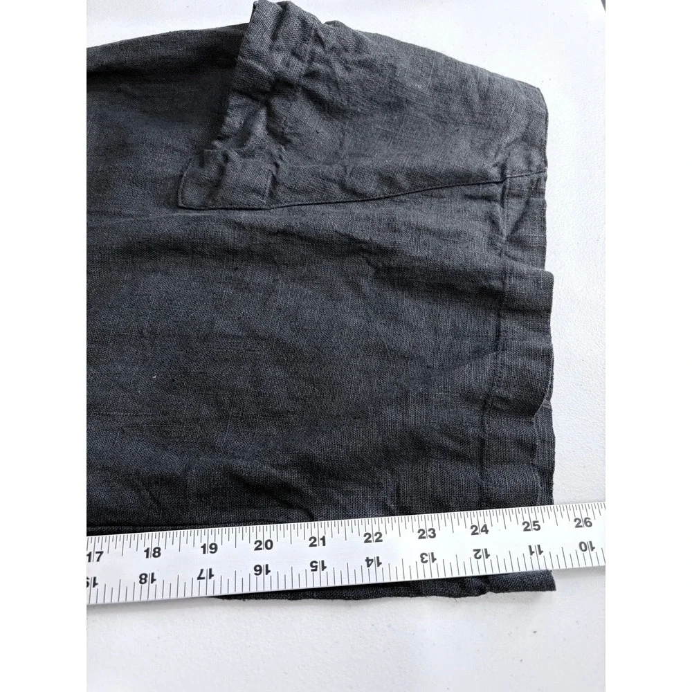 Bryn Walker Black Linen Wide Leg Cropped Pants Ankle Pockets Button Detail L USA - Picture 13 of 15
